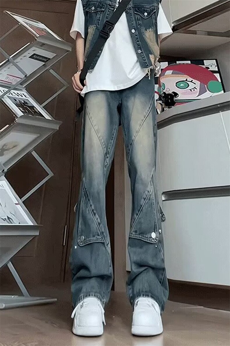 美式高街春夏复古水洗做旧ins牛仔裤直筒阔腿长裤KZ19810--TP50,男装牛仔裤,电商A247C