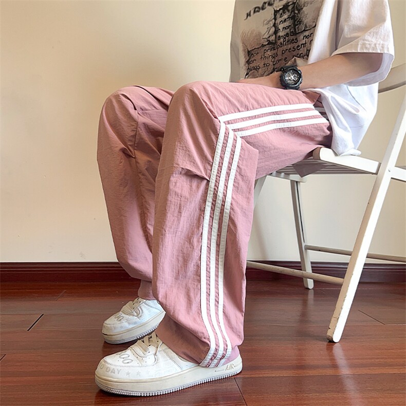 直播数据款春季新款撞色侧条纹伞兵裤宽松直筒休闲裤K501-P32,男装休闲裤,星座914-3