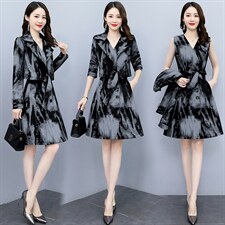 2022春装时尚简约大气气质优雅收腰显瘦休闲修身百搭碎花裙两件套，女装套装/套裙，香水丽阁