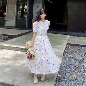 【现货】2021夏装新款俏皮可爱几何撞色连衣裙 166-1019P80图片