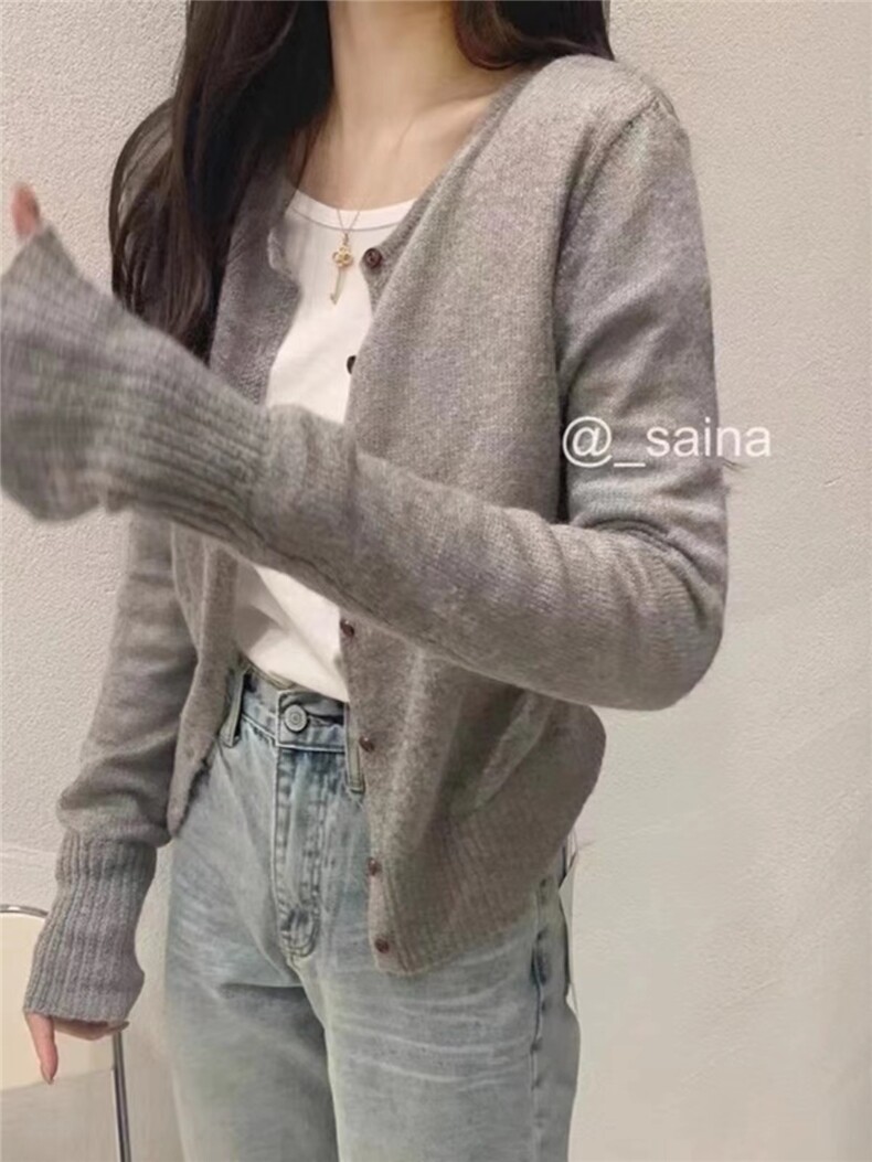 针织衫女宽松开衫女外搭短款上衣长袖空调衫,针织衫/毛衣,半城羊绒