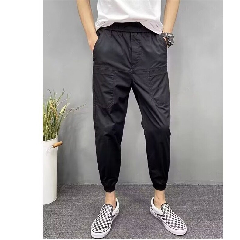 夏季新款棉麻六兜韩版黑白休闲裤九分裤潮流修身新款流行慵懒原宿图片
