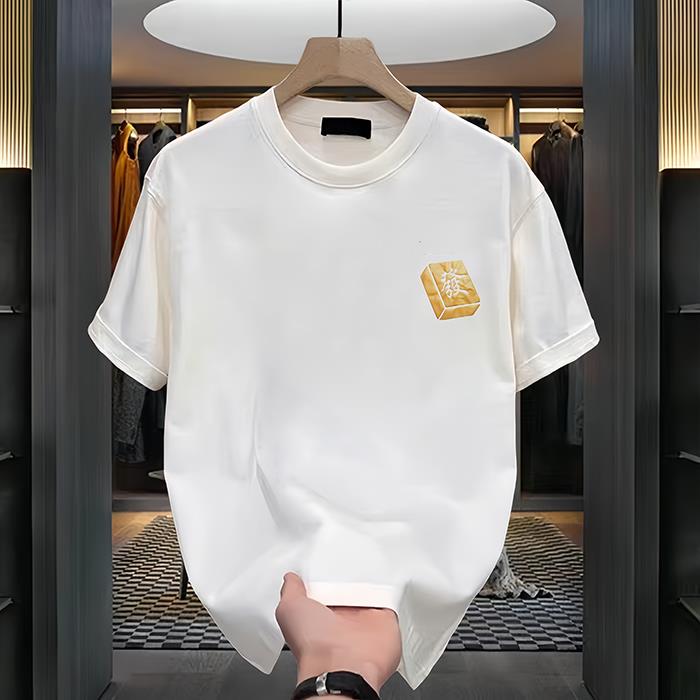 潮流袖扣重磅痞帅宽松男款圆领T恤个性纯棉麻将夏季百搭潮牌短袖,男装T恤,星座1210-1