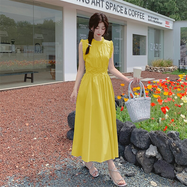 2025夏季法式气质连衣裙木耳边收腰显瘦长款裙子,女装连衣裙,欧黛芙妮