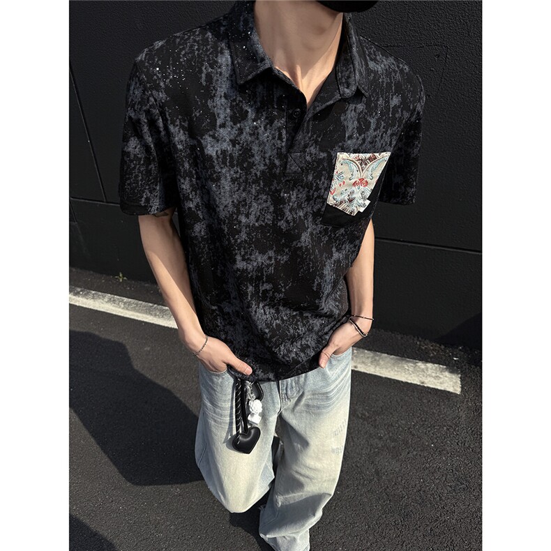 25夏新高品质男风满天星拼色polo短T黑墙705-1-T006-P48无差价,男装Polo衫,星座705-1