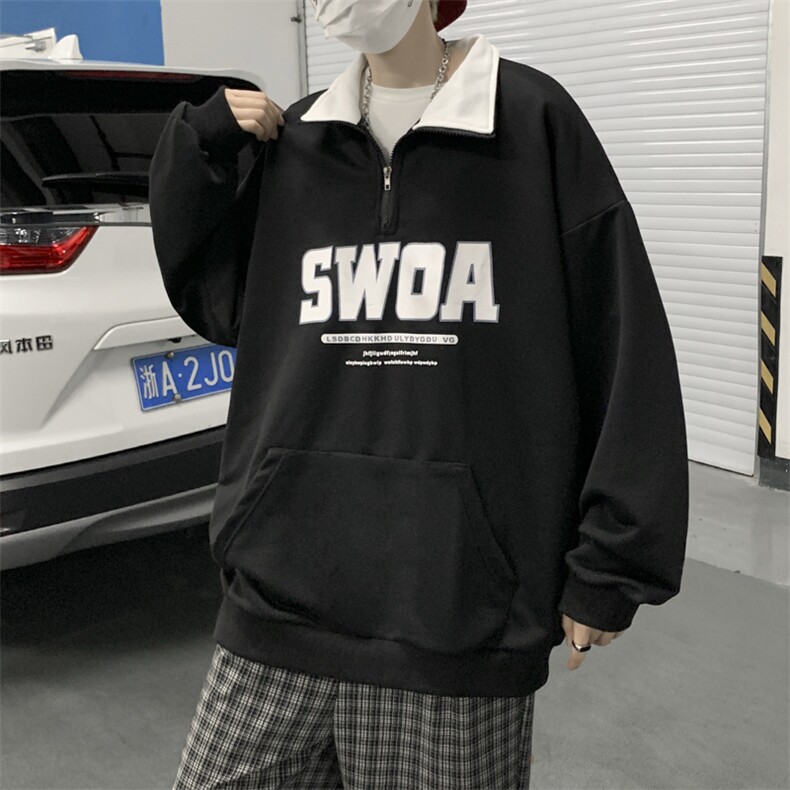2022美式高街半拉链高领卫衣男潮ins时尚立领情侣外套WY0594-P35,男装卫衣,星座308B-1