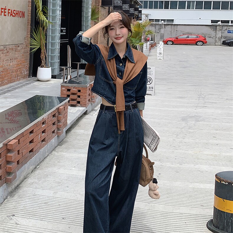 2024年秋款新款上衣外套直筒大脚长裤子套装牛仔时尚气质两件套，女装套装/套裙，瑶迪