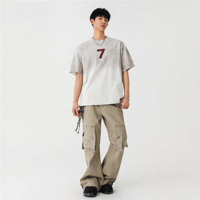 2025新款潮牌短袖宽松韩版字母印花扎染工艺T恤T8823/P5588,男装T恤,星座202