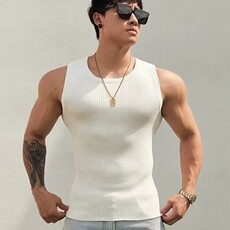 夏慵懒风休闲宽松坑条无袖T恤汗背心男纯色坎肩上衣内搭BX118P30，男装T恤，电商D256-2(原A064-2)