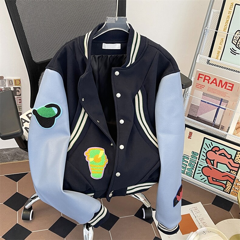美式棒球服外套秋季刺绣情侣立领夹克宽松拼接XZ212-QW6718-P65,男装夹克,星座212-1