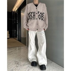 字母提花V领开衫毛衣男女秋季软糯慵懒风针织衫外套潮MZ905-P56图片