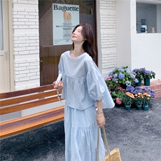 全棉中袖上衣+半身裙两件套R2C086-2569P130K198，女装套装/套裙，2C086