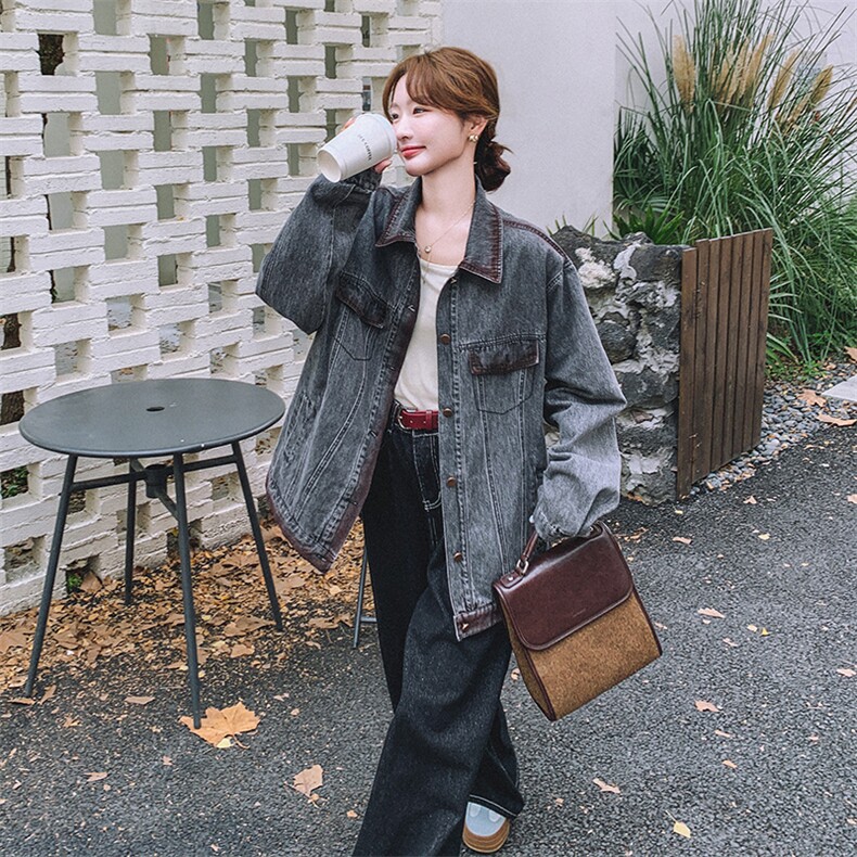 独特超火好看灰色牛仔外套女开春2025年酷飒炸街美式高级夹克上衣,女装短外套,2C262
