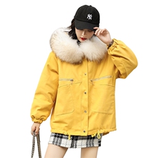 纯色韩版潮流中长款仿羊羔毛棉衣/棉服2020年冬季百搭休闲派克服，女装棉衣/棉服，瑶迪依秀