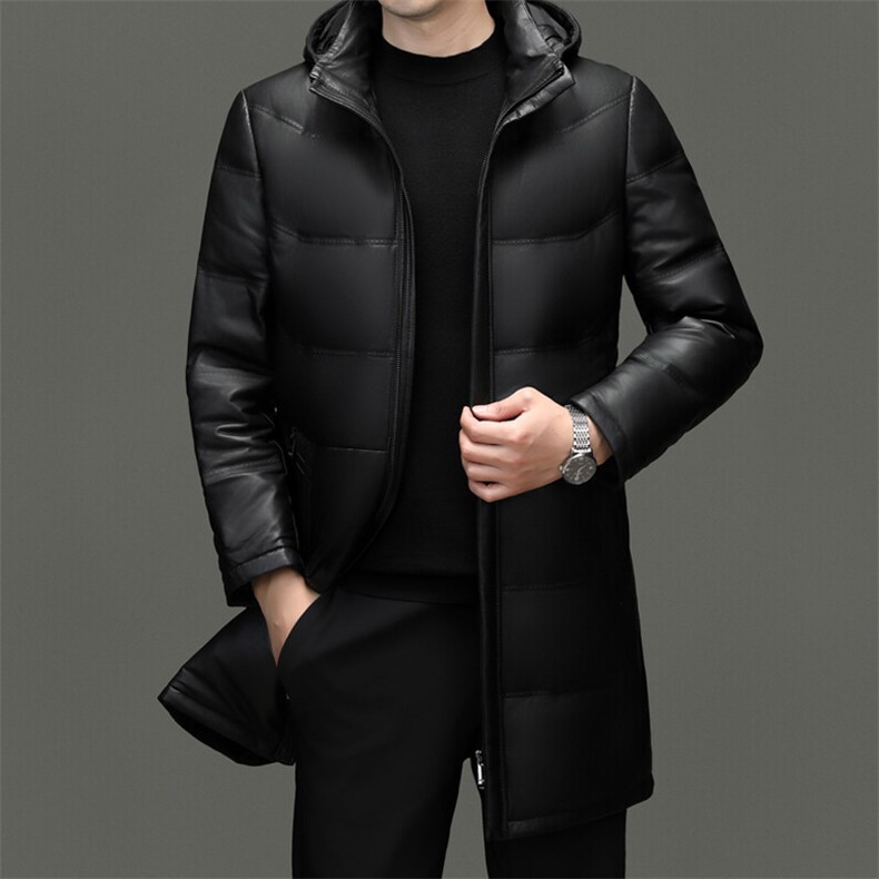 BG5609冬季海宁真皮羽绒服男时尚皮衣可脱卸帽绵羊皮外套商务图片