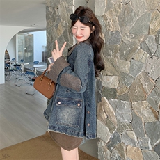 撞色拼接牛仔外套女春秋2025新款高级感工装上衣爆款流行韩系设计，女装短外套，2C230