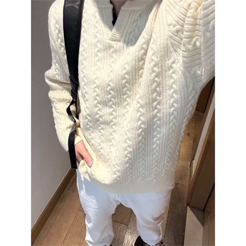 麻花设计感毛衣男女情侣慵懒高级感亨利领宽松套头针织衫M5013,男装针织衫/毛衣,星座1116A（原606A-3）