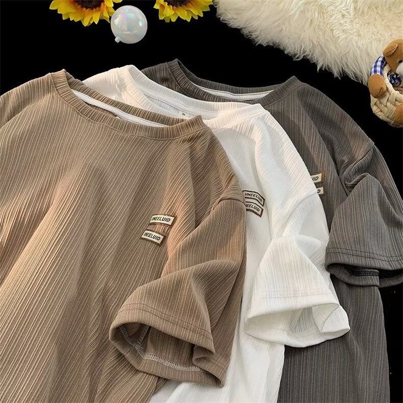 冰丝t恤男夏季薄款速干透气短袖坑条港味复古上衣1001-1-T022-P30，男装T恤，星座1001-1