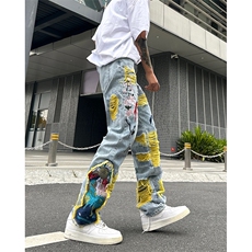 美式街头hiphop补丁刺绣破洞牛仔裤男士小众裤A068-KXSK126-TP80，男装牛仔裤，电商A068