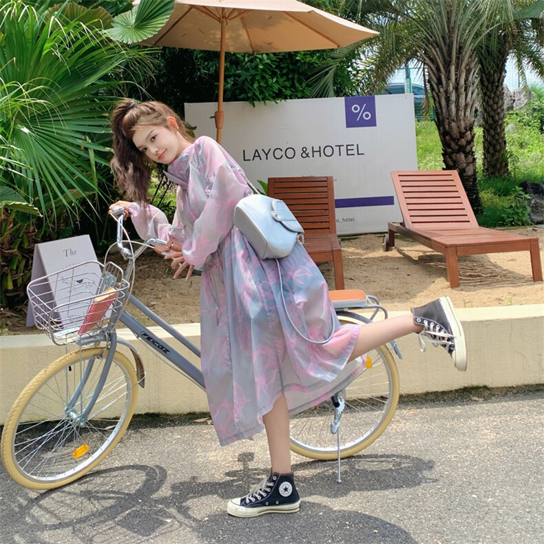 长款印花防晒衣外套女中长款2025夏季新款时尚薄款连帽防晒服风衣，女装防晒衣，帛香坊