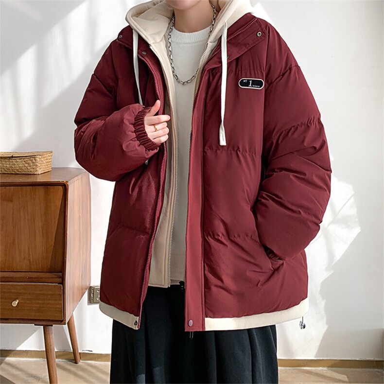 棉衣男冬季新款港风宽松假两件连帽加厚休闲棉服D9999-P80图片