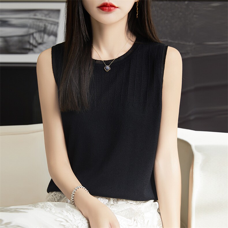 无袖内搭背心女2024年夏季修身打底针织纯色小背心，女装背心吊带，朝思羊绒