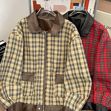 两面穿格子皮衣外套男女春秋高级感机车PU皮夹克上衣JK09352-P85，男装夹克，星座308B-1