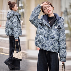 时尚印花连帽白鸭绒羽绒服2025冬季新款，女装羽绒服，余墨