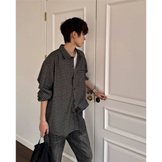 1506/QCS3880/P37美式复古春夏季休闲格纹通勤长袖慵懒衬衣潮流，男装衬衫，星座1506