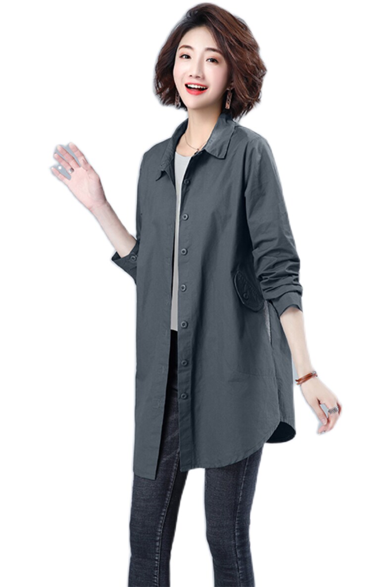 2023年新款秋装女士衬衫上衣长袖宽松开衫纽扣单件中长款4109,女装衬衫,秋牧寒烟