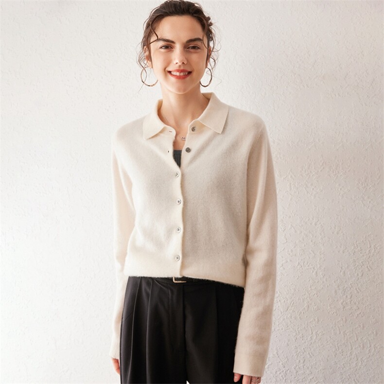 2025舒适百搭秋季新款软糯舒适衬衣领开衫羊绒衫，女装羊绒衫，戎叶云台