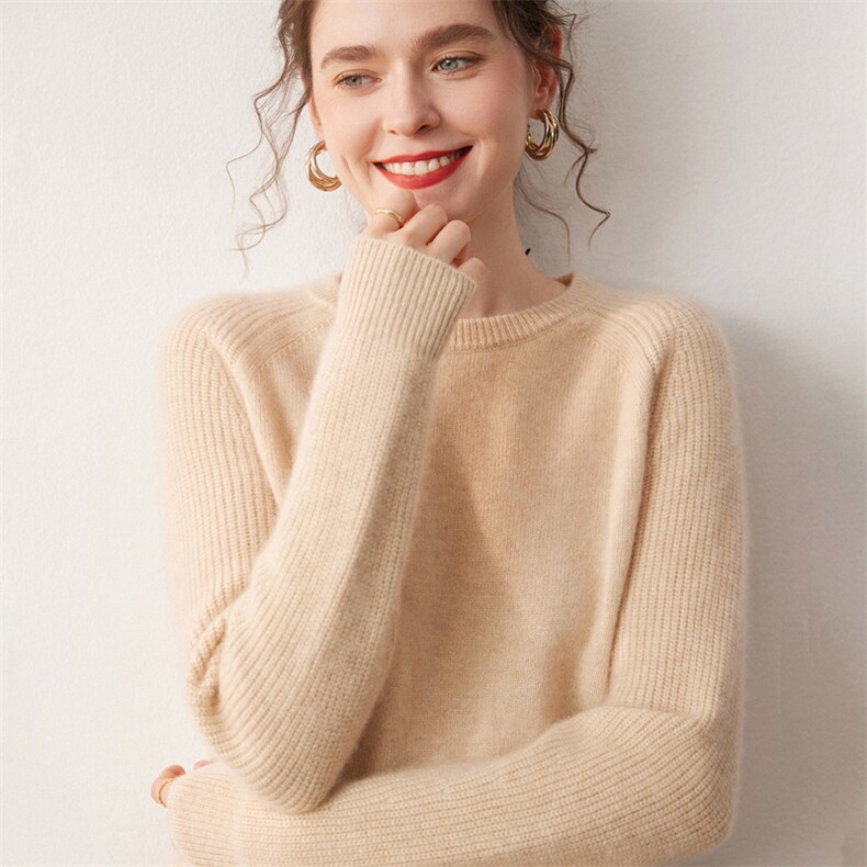 温暖蓬松~秋冬山羊绒衫女圆领加厚毛衣内搭软糯宽松慵懒感针织衫,针织衫/毛衣,宛咚羊绒