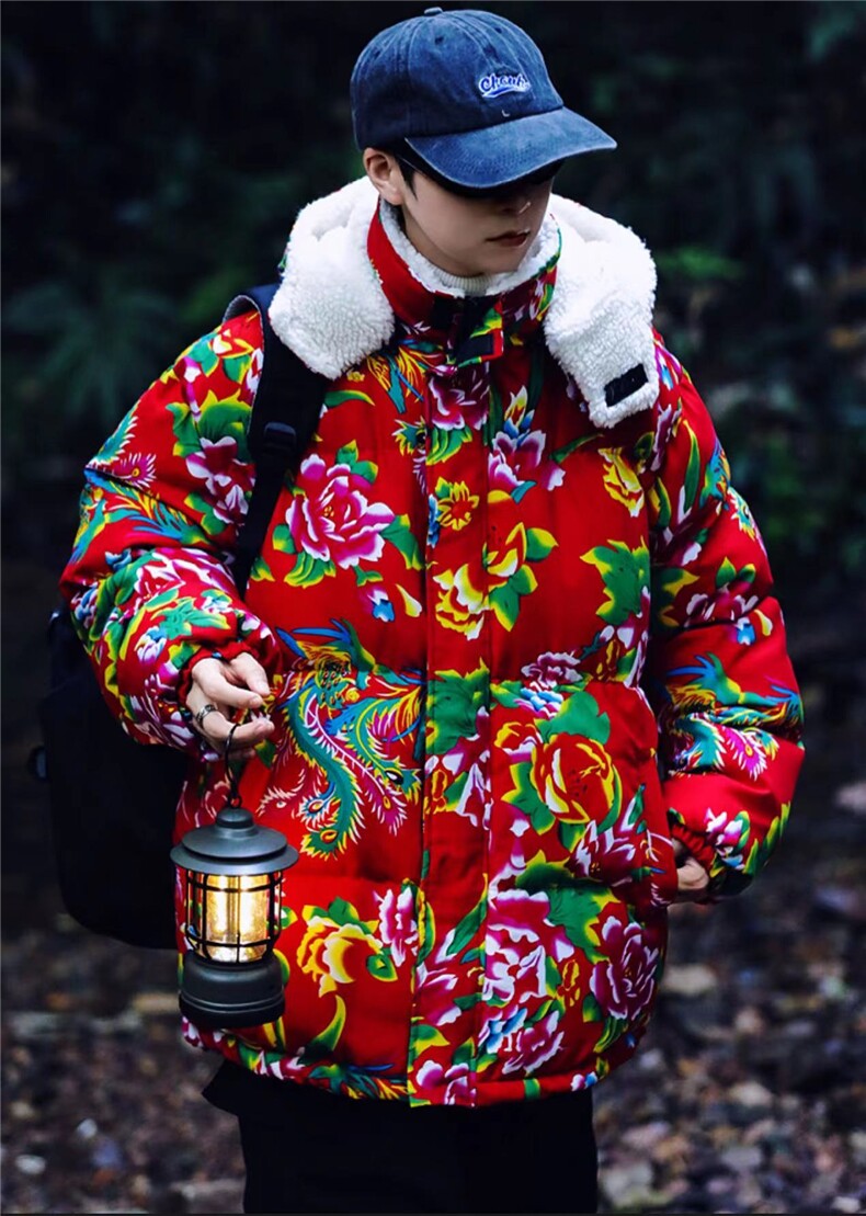 A1情侣装东北大花羊羔毛棉衣保暖防寒风汉服团队服可脱卸帽,男装棉衣,星座115A(原星座507）