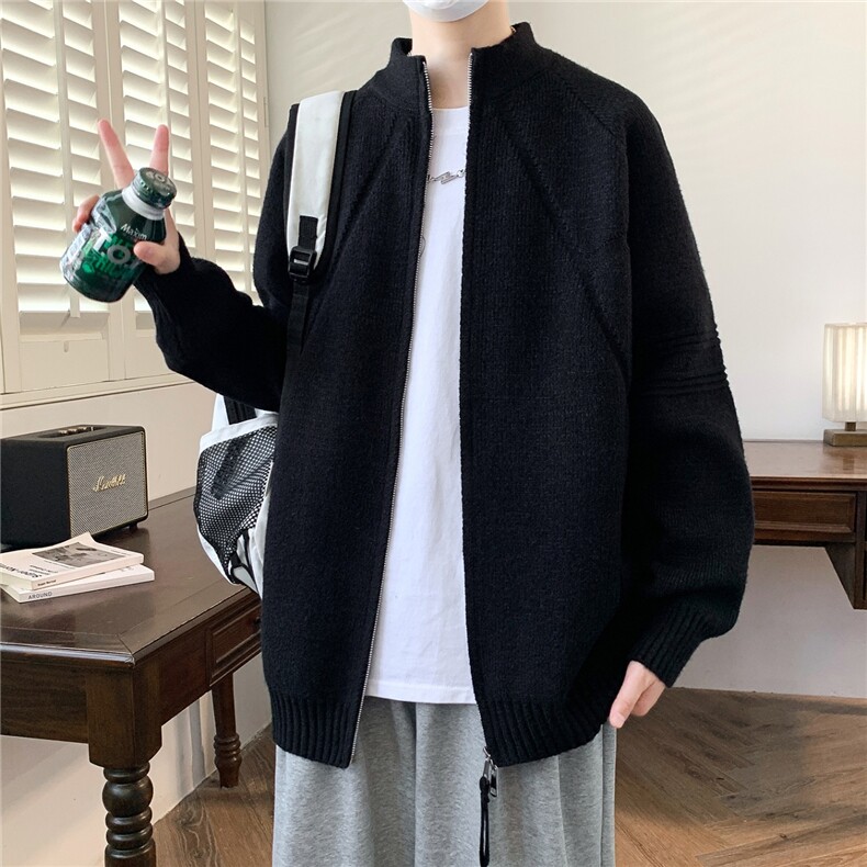 秋冬慵懒百搭纯色拉链休闲宽松毛衣针织立领开衫XZ212-QMY617-P68,男装针织衫/毛衣,星座212