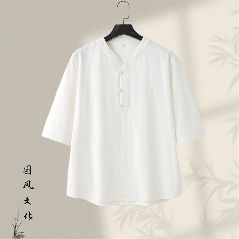 唐装男青年夏季七分短袖t恤复古风潮流男棉麻男装GF2505-P60,男装衬衫,星座1105-3