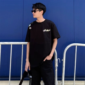 万针全刺绣工艺抖音得物高品质260克重磅纯棉双纱美式高街短袖T恤图片