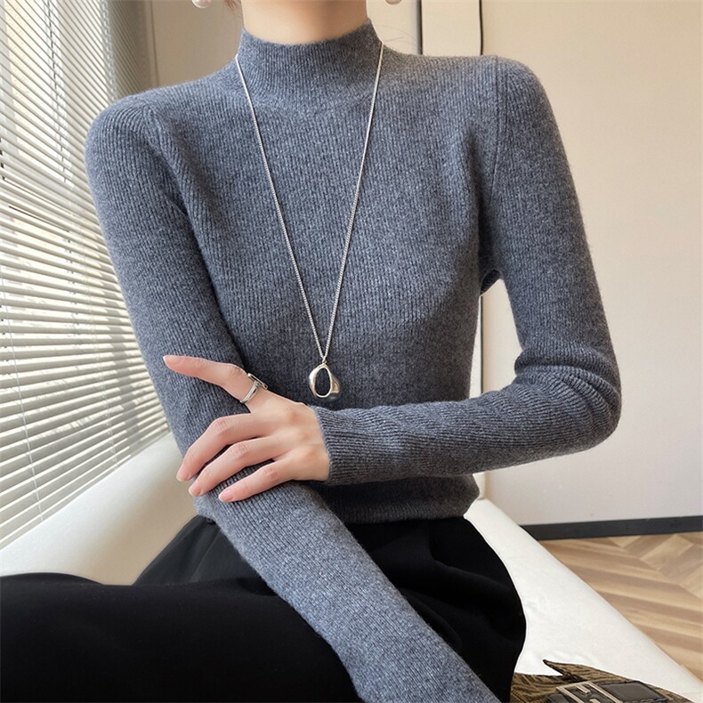 100纯羊毛无缝一体打底衫女半高领针织修身保暖内搭毛衣2025新款,女装羊毛衫,丹芙娇羊绒