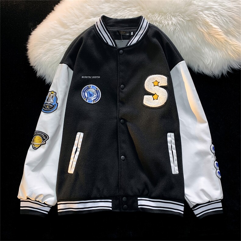 克莱因蓝新款2022美式棒球服春秋情侣毛巾绣外套夹克潮W2691-P65,男装夹克,星座512-2