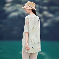 2026年春季文艺风女短袖宽松苎麻，女装衬衫，江南依恋