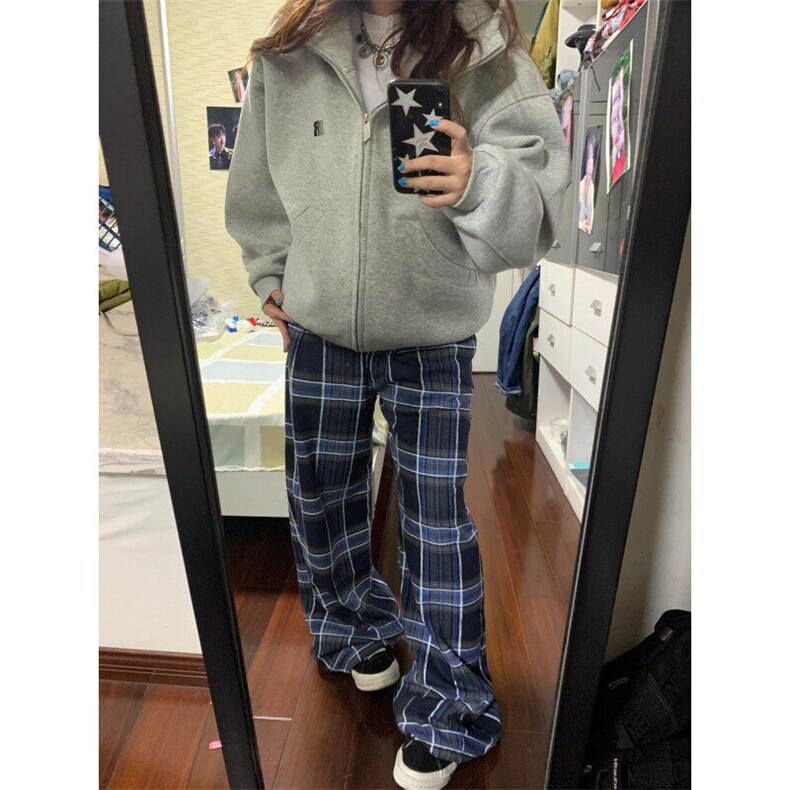 【有货】G11LL-特P40美式复古蓝色格子裤子男女秋冬新款加绒裤,男装休闲裤,星座1007（原301D）