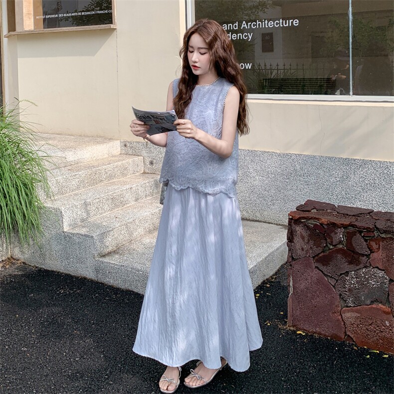 高级感蕾丝拼接背心套装女2025夏季新款显瘦无袖上衣半身裙两件套图片