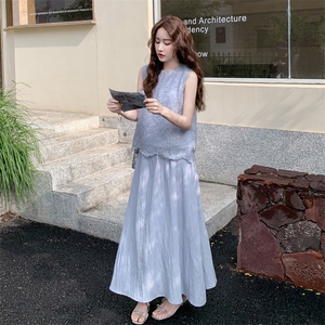 高级感蕾丝拼接背心套装女2025夏季新款显瘦无袖上衣半身裙两件套图片