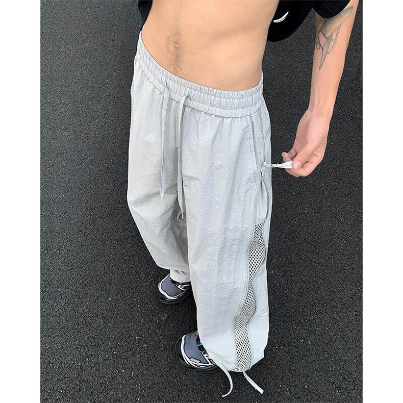 特批P40无差价夏季薄款透气拼接网眼拉链裤男大码速干阔腿裤K5923,男装休闲裤,电商A001-1