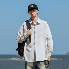 25年春季纯色衬衫长袖大码宽松落肩现货DS-C323-1-2383-特批35，男装衬衫，电商C323-1