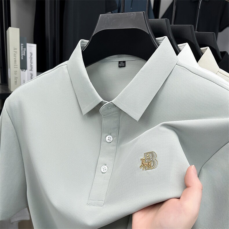 夏季男士短袖POLO衫休闲宽松翻领冰丝T恤半袖男装图片