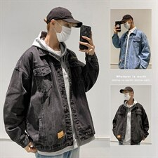 2021秋季新款学生大码男休闲牛仔外套港风工装夹克J120-P75，男装夹克，电商A001