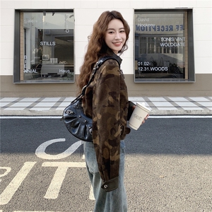 美式复古迷彩短款外套女2025年秋季新款小个子宽松休闲夹克上衣潮图片
