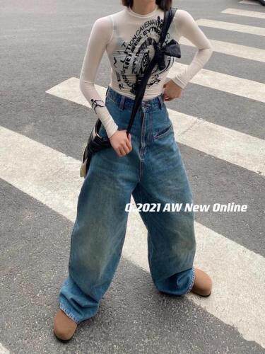 秋季新款设计款牛仔阔腿裤，其它，G