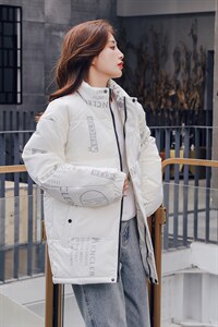 仓库现货立领潮牌修身宽松鲨鱼皮面料情侣白鸭绒羽绒服R2218P100图片