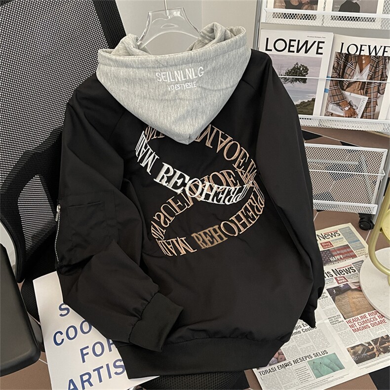 高品质春款男工装飞行员夹克连帽拉链口袋字母刺绣外套JK30P65,男装夹克,星座1013-1